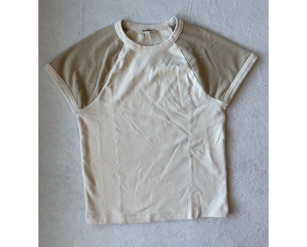 Madewell Compact Rib Short Sleeve Crewneck Top Beige Cream KF747 Size Small
